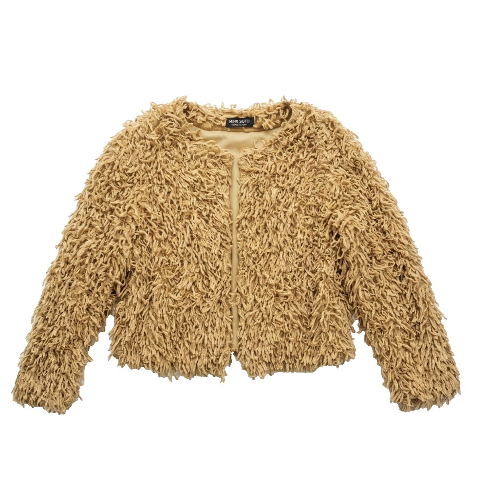 Mystree Muy Muy Fancy Beige Shaggy Fringe Loop Knit Cardigan Jacket Boho Open S
